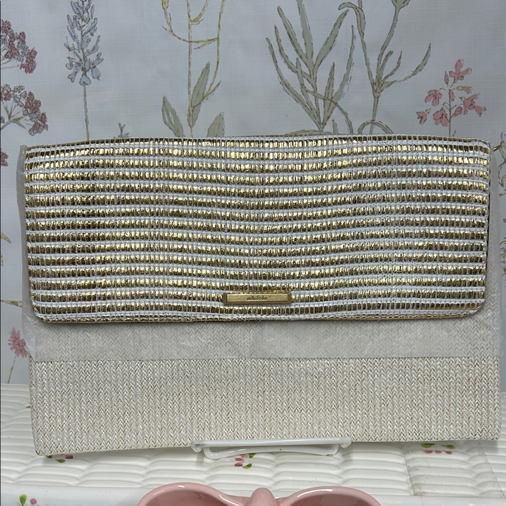 Stella & Dot Gold and Cream Striped Clutch